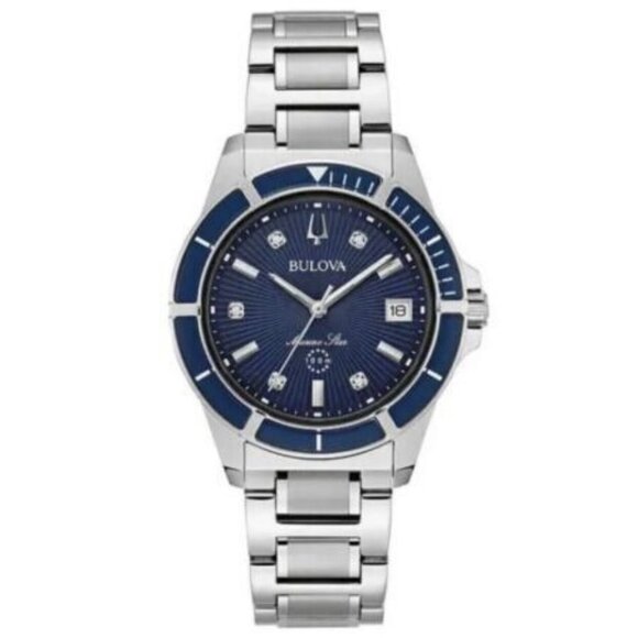Bulova Women's Marine Star Calendar Diamond Accents Silver Watch - Picture 1 of 4